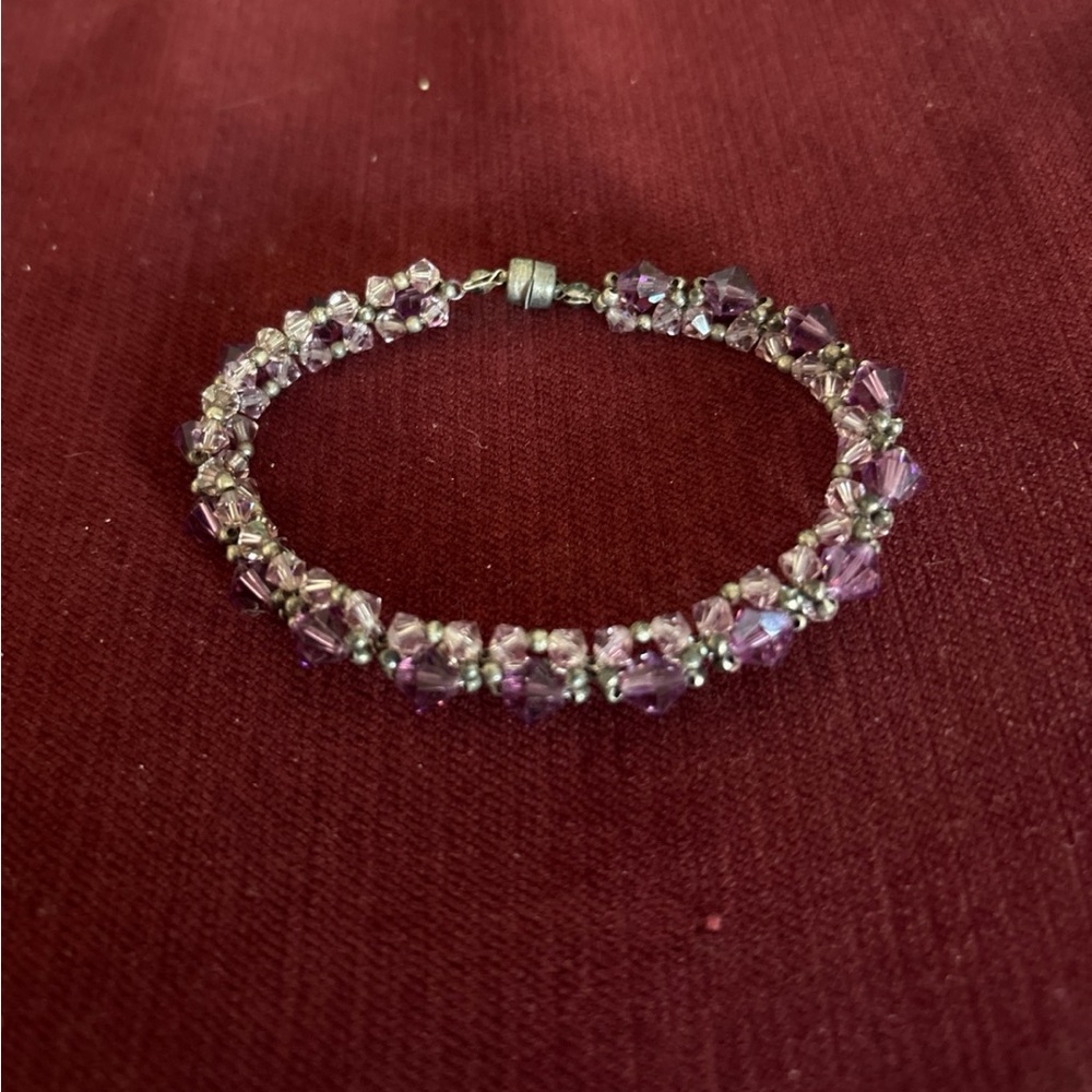 Never Use Handmade Purple Crystal Magnet Closure Bracelet